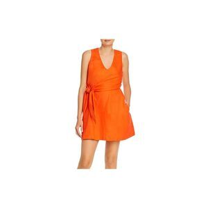 GARY BIGENI Womens Orange Belted Sleeveless Short Cocktail Fit + Flare Dress 0